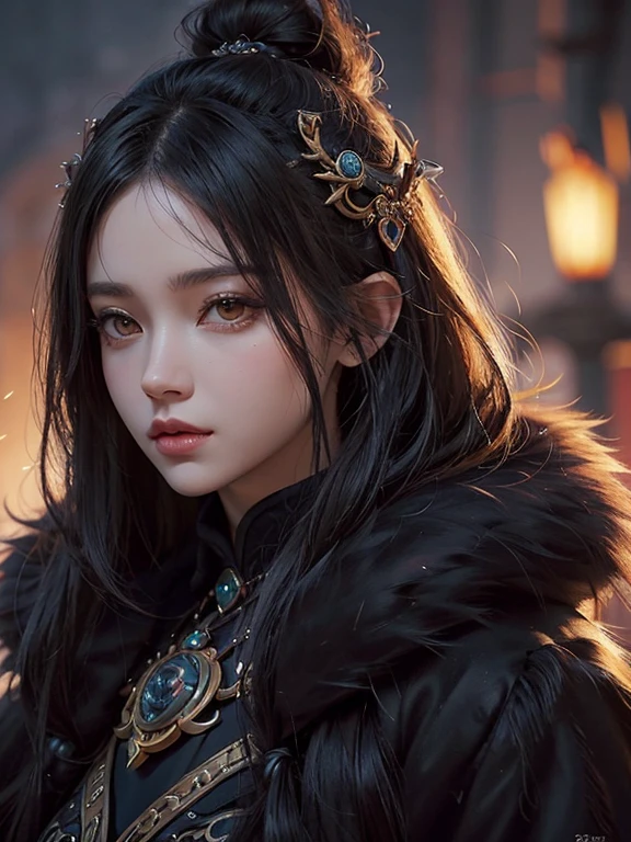 Close-up of a woman wearing a fur coat, Portraits by Jan J, CG society hot topic, Fantasy art, artwork in the style of Gwaiz, Gwaiz, Beautiful young wind spirit, Beautiful character drawings, the style of Wow, Gwaiz on artstation pixiv, Wow |