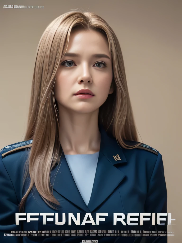 realistic,polite dress,(Fighter Action War Movie Poster),(foundation film reference: 1.8),realistic,Air Force general uniform,(realistic face resolution),movie pose,adult,skinny,big,one long-haired dark blonde woman,serious face,SF,SF,Various support characters