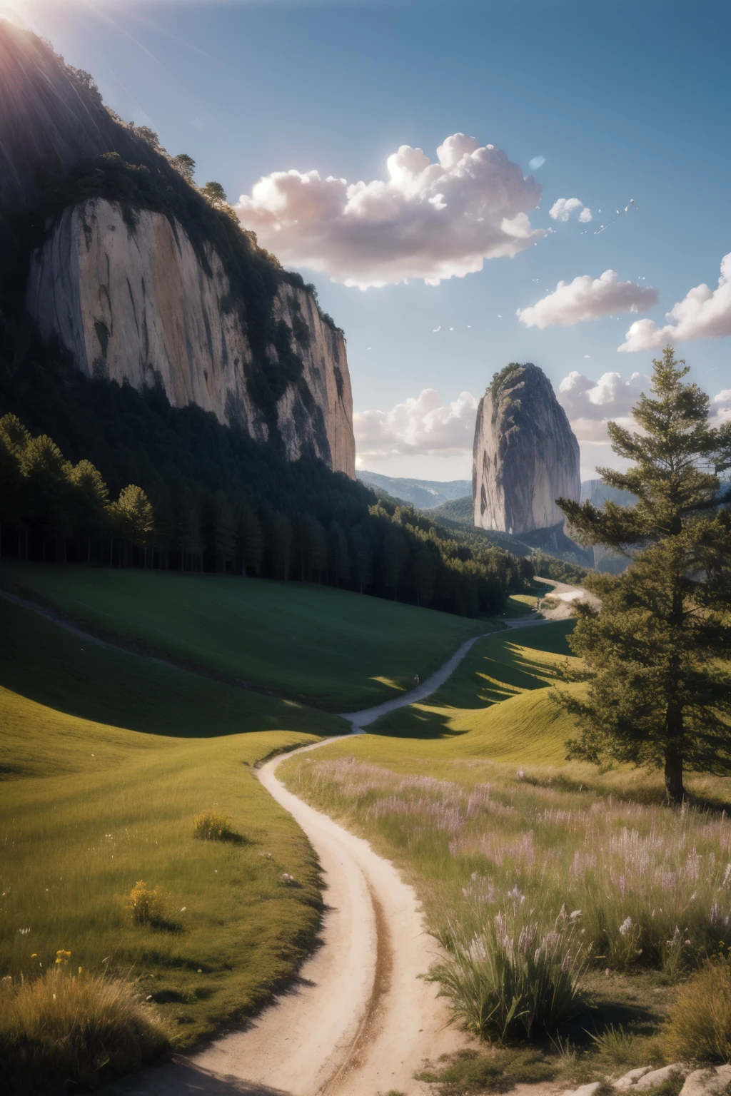 Photo brute de paysage fGoldestier, Photorealistic, Hyperrealistic, hyperdétaillé, soft lighting, sub-surface Scattering, realistic, heavy shadow, head of'artwork, best quality, ultra realistic, 8k, Name D'Gold, complexe, high details, Photographie argentique, mise au point douce