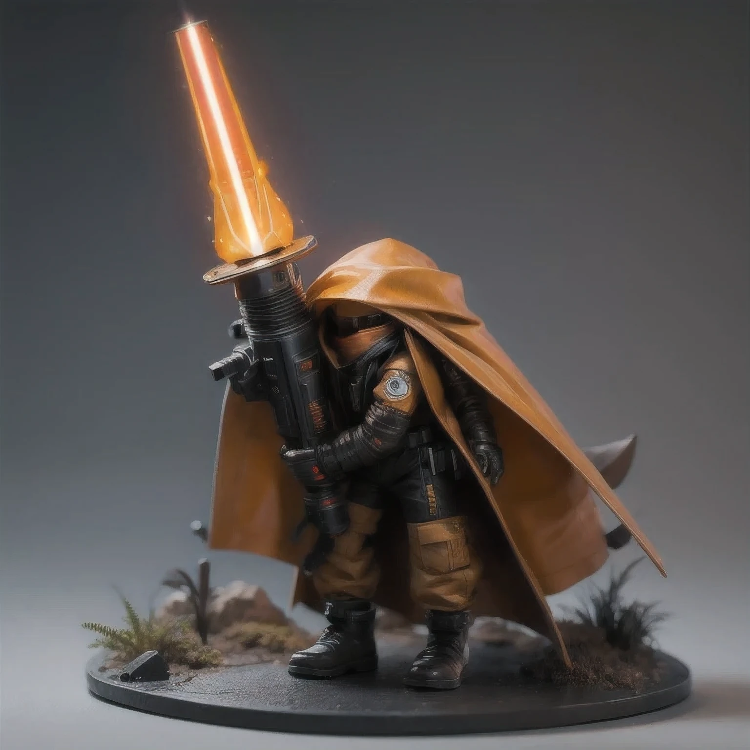 Black gold silk cyberpunk mine snow light orange rough linen cloak rump lightsaber space floating 1:6 Miniatures，illustration