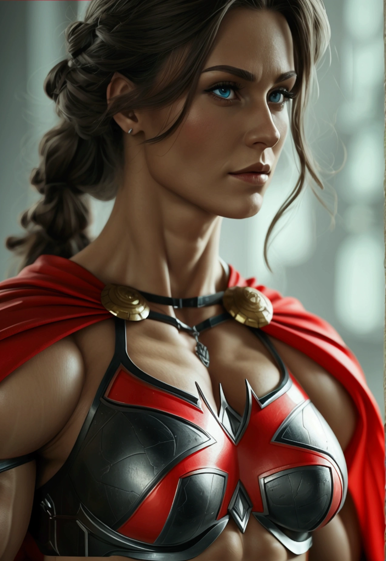 german themed muscular superhero, full body, female
