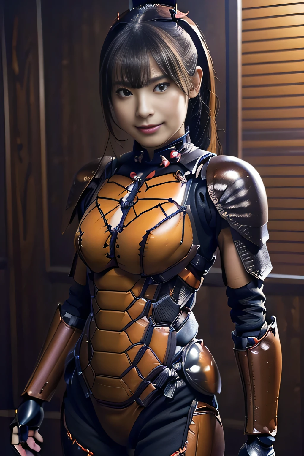 (high resolution,masterpiece,best quality,extremely detailed CG, anime, official art:1.4), realistic, photo, amazing fine details, all intricate, gloss and shiny,awesome many layers, 8k wall paper, 3d, sketch, kawaii, illustration,( solo:1.4), perfect female proportion,villainess, (fusion of dark brown cockroach and lady:1.4), (brown cockroach form lady:1.2), (brown cockroach lady:1.2), (fusion:1.2), (solo:1.4), (evil smile:1.2), muscular, abs, (cockroach brown exoskeleton bio insect suit:1.4), (cockroach brown exoskeleton bio insect armor:1.2), (brown transparency cockroach wing:1.4), (brown cockroach antennae:1.3),