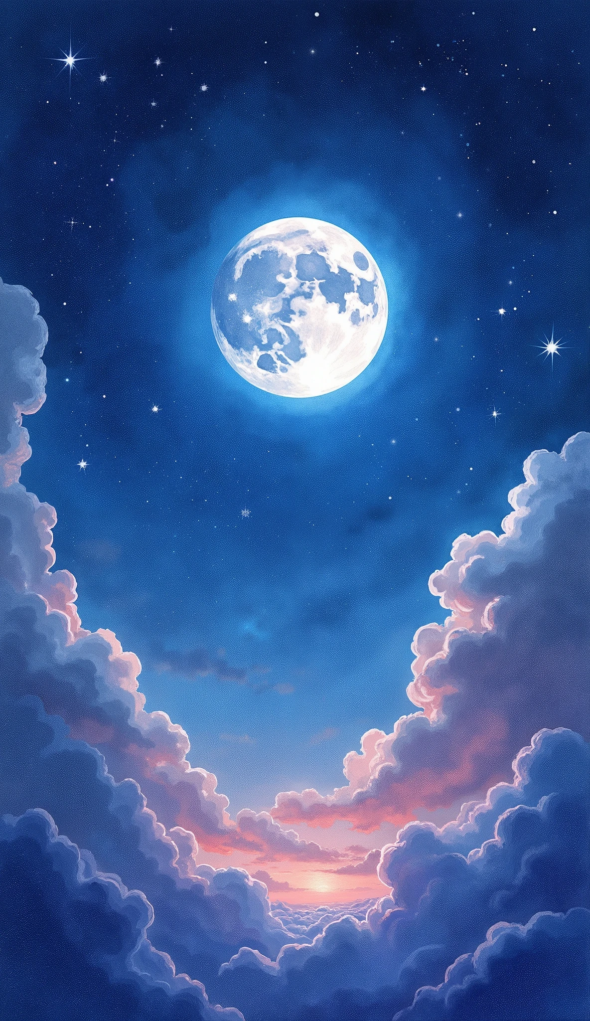 Night Sky, full moon, Countless Stars, Realistic, Full HD, Highest quality,Watercolor, shine, Illusion想, 夢Illusion, Illusion,