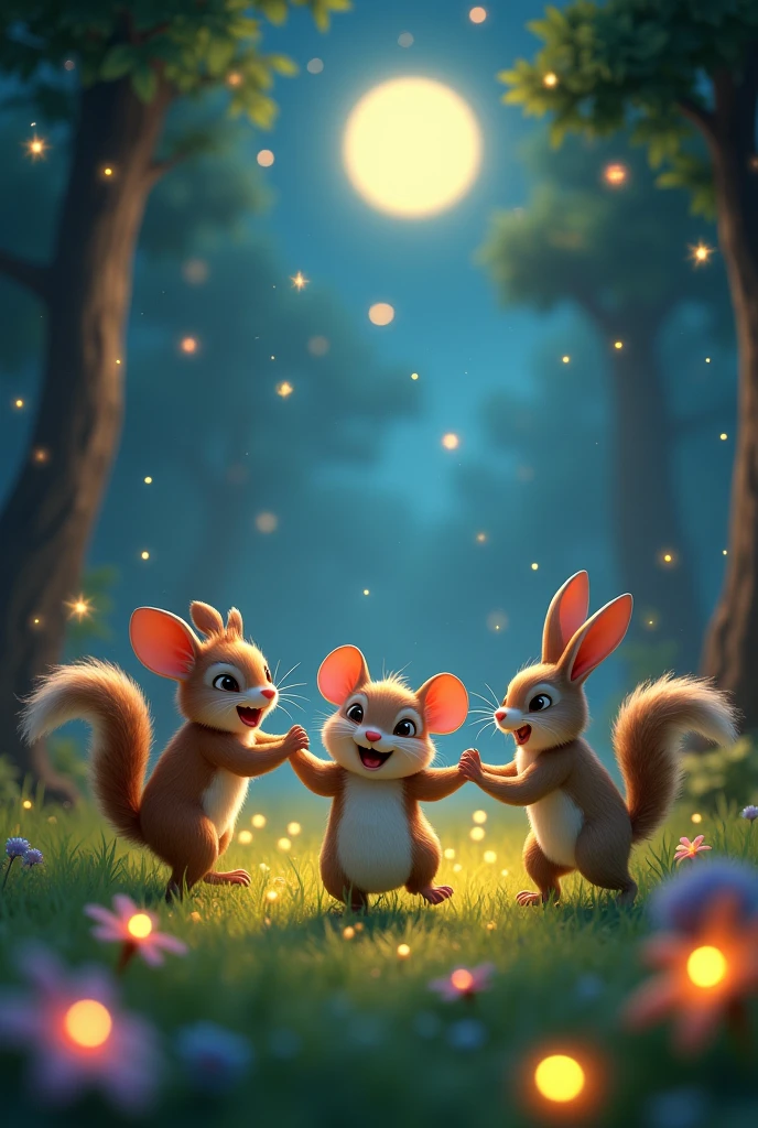 The mouse and his friends danced under the stars in 3d