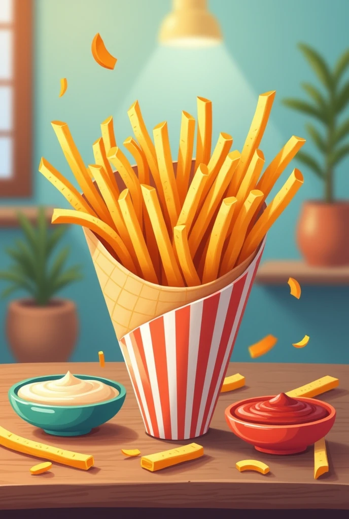 Generate an image of french fries in a drawing style