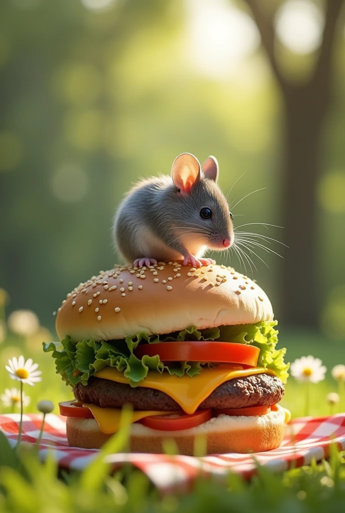 realistic mouse with hamburger