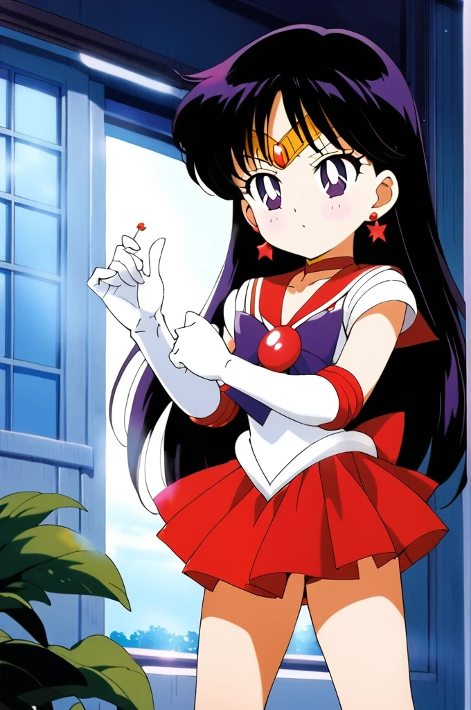 score_9, score_8_up, score_7_up, score_6_up, score_5_up, score_4_up, source_anime,
(masterpiece:1.3),(highest quality:1.4),(Super detailed:1.5),8k,High resolution,an extremely delicate and beautiful,Official Art,Perfect Anatomy,(anime_screencap:1.11),(90s anime,90s anime style,Cel-shaded anime:1.47),anime coloring,(1girl:1.5), ((very young child:1.52)),
((aamars:1.52)), long hair, black hair, tiara, earrings, red choker, red sailor collar, purple bowtie, white shirt, elbow gloves, white gloves, pleated skirt, red skirt, bare legs