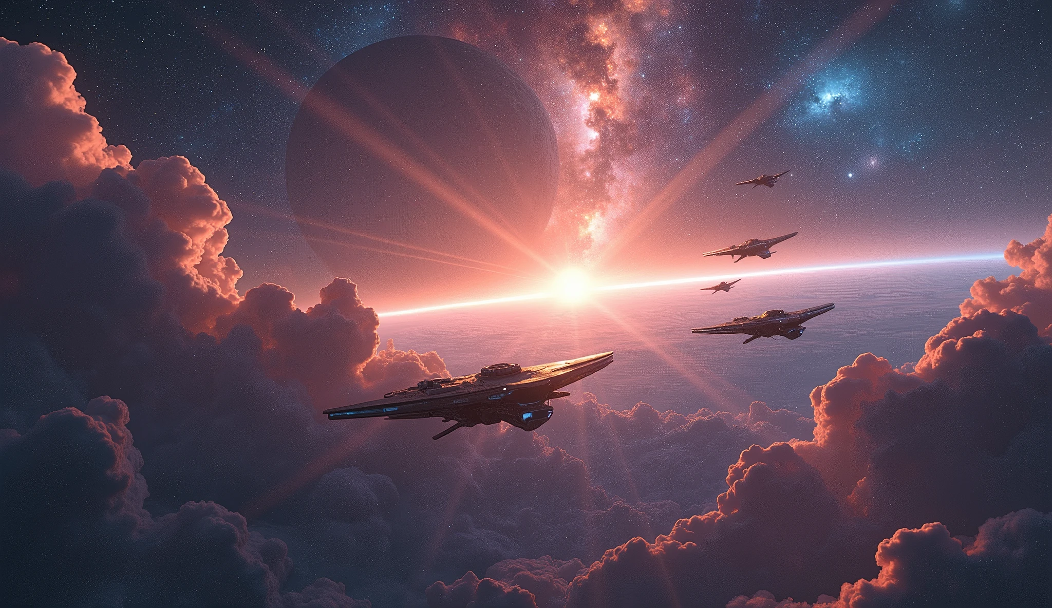 Breathtaking sci-fi spacescape, volumetric lighting, masterpiece