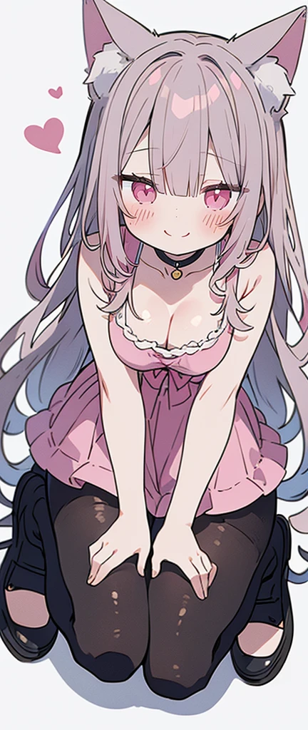 Gray Hair, Pink Eyes, Portraiture, tobacco, One person, High resolution,Cat ear, Character portrait, whole body, Large Breasts, smile, Droopy eyes,