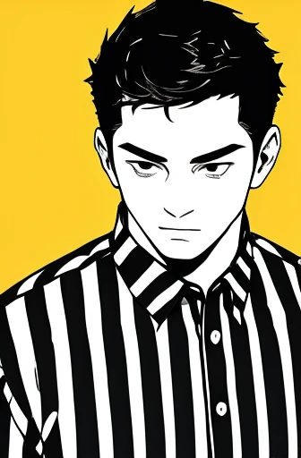 Man in a shirt、Yellow Background、Background stripes、