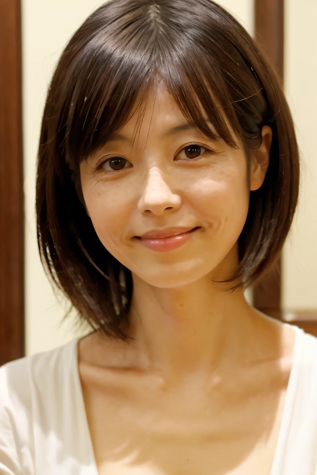 Masterpiece, Photogravure, High quality, High resolution, a photo captured the beautiful moment of a skinny Japanese woman, 40 years old, {long|short} hair, cute face, detailed face, detailed eyes, anatomically correct body