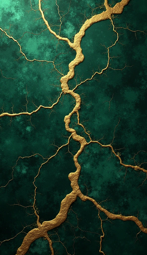 A masterpiece of digital art, top quality, abstract, green, marble texture, with dragon shape cracks from top to bottom, cracks are filled with gold, HD wallpaper.