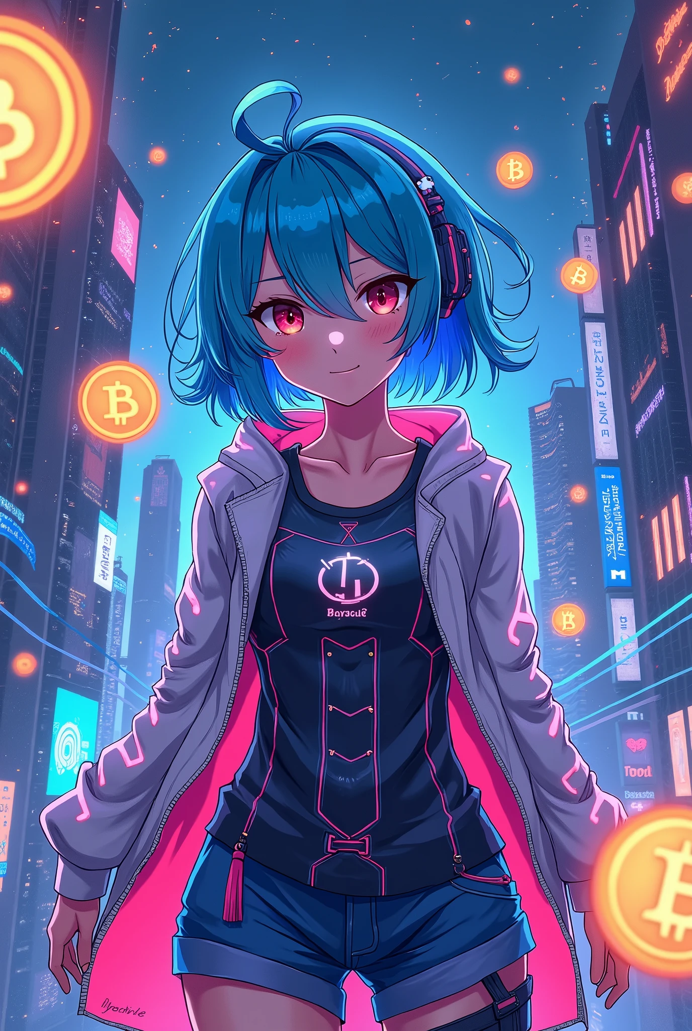 Bitcoin illustration for use as wallpaper with drawing semi anime