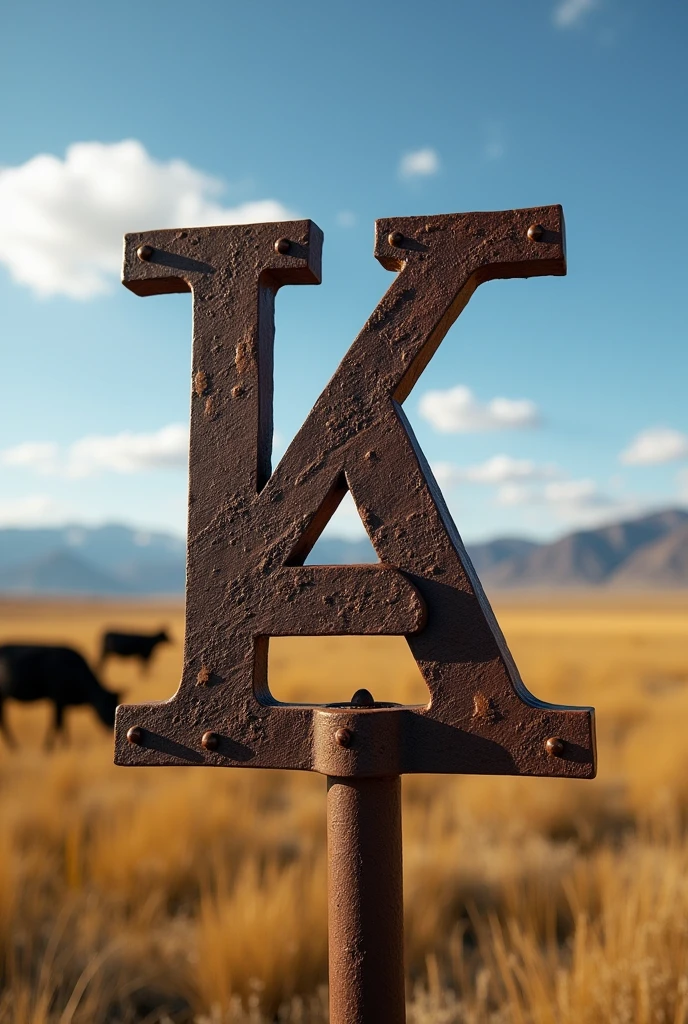 A cattle brand with the letter k and a