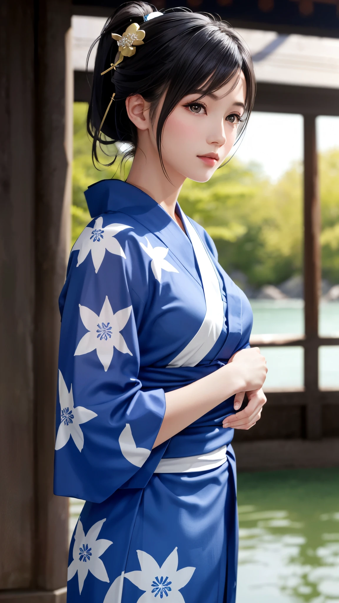{Top Quality, Masterpiece}, (Realistic: 1.3), Wallpapers, ultra high res, ultra high quality, BREAK {{{FF7, Tifa_lockhart, solo}}},(ponytail), Ultra-detailed face, Detailed eyes, Red eyes, (black brown hair, Large breasts: 1.0), (she is wearing a beautiful yukata:1.8), About 18 years old, {{{erotic face ,erotic mouth, erotic eyes}}}, erotic pose:1.2, blush, shy , BREAK (Kyoto:1.1, river-side, evening:1.5), aroused:1.2, {I want to have sex with you}, in heat