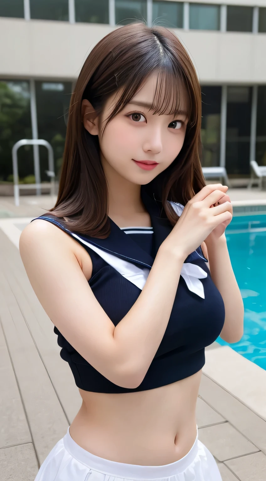 (((32k,high detal,high-detail、masterpiece,Attention to detail,full body Esbian,Lori,独奏))),Raw photo & realistic atmosphere,beautiful dark blue eyes,Detailed mouth,Glossy lips,Detailed eyebrows,Eyes drawn in detail with soft white skin that shines with every detail、Very beautiful eyes with azure eyes,Detailed lips、Very beautiful face,Very well-formed face、Lifelike face,shiny beautiful lips,Beautiful eyebrows,Infinite reality,Japan High School Uniform Best Design, Realistic Young Gravure Idol,Very cute high school girl, , japanese girl school uniform, Japanese high school girl , Young Sensual Gravure Idol, Young Gravure Idol, Beautiful and cute17 year old schoolgirl,the whole body is wet,dripped out,with a flushed face,Tremendously beautiful17-year-old girl,natural soft light、The body is dripping wet,Sheer clothing,Brown shiny hair,Hair is wet,Dripping water,dripping,(The skirt is raised to the very edge,bare-legged,,Wet and see-through white short sleeve shirt,summer clothing,Beautiful kind eyes,Looking at the camera:1.3),(((Soft body,,Slightly chubby,youthfulness,swimming pools,Sit up,Beautiful smooth legs,Exposed thighs,Gentle smile,well-shaped breasts,,Immature body,Sexy dressing,short-cut,See-through short-sleeved shirt with wide open chest,You can see a little cleavage))),(Shot from the air,Shot from directly above,Shot in the center of the chest:1.5)
