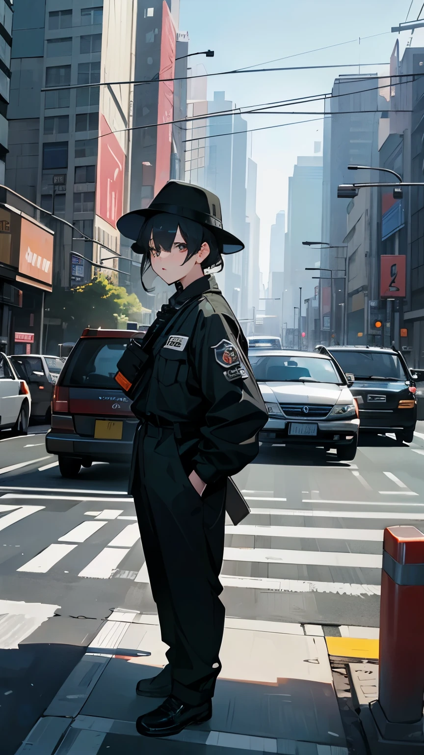 The scene in which a beautiful and skilled security guard warns cars as they cross the street is reminiscent of the Shibuya Scramble Crossing, and depicts a realistic world in which the viewer is surprised and amazed at the complex and chaotic scene.