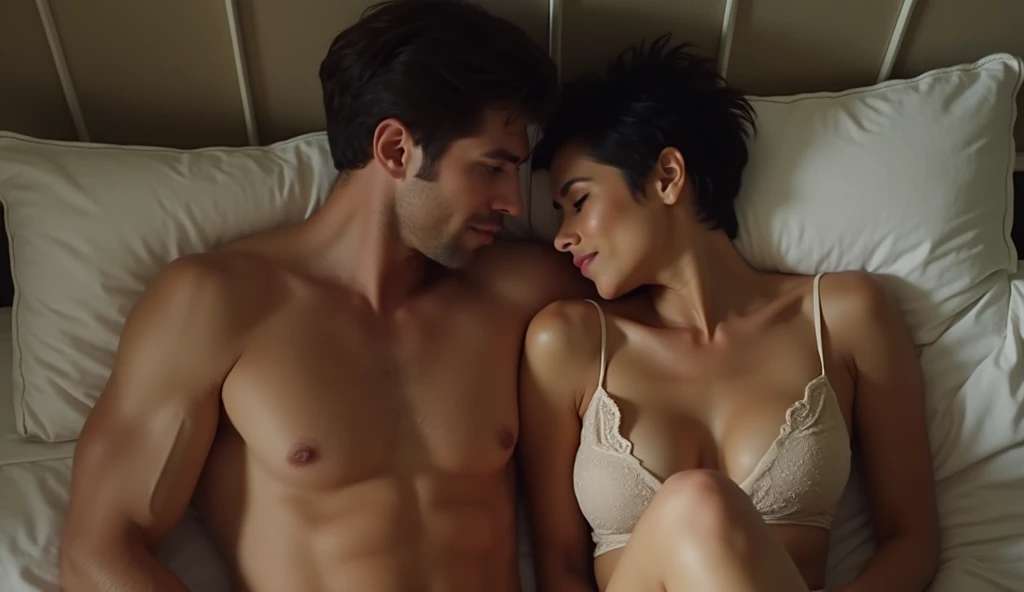 English man and woman with very short black hair, English woman having sex. the woman feels good and has an expression of pleasure, with her legs wide open, Kalea。second dimension。Kale showing pussy