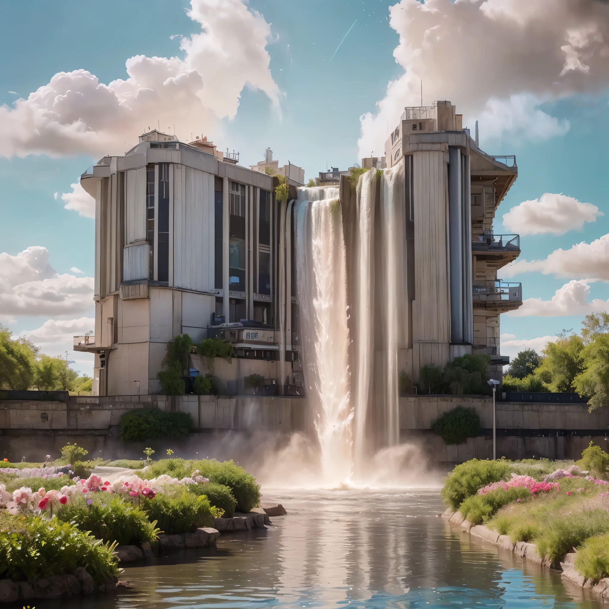 (8k, highest quality, masterpiece, final fantasy style: 1.2), (unRealistic, photoRealistic: 1.37), Dreamy landscape, Fantasy, Unsurreal landscapes, Super detailed, Flying Castle, Floating Island in the Sky, Seven-colored swirl of light, Intense lightning, nebulas,Complex Light, Colored light, blue clear Large Lake, Starry sky reflected on the lake surface, Countless shining stars, Meteors,  Reflections , (A pillar of light emanated from the ground:1,2), (((roses and orchids gardens , bright day , pink and blue clouds, waterfalls in the sky, realistic style, Hyperrealistic drawing, a flying pirate spaceship floating high above the  clouds)))) , burning skyscrapers, , timeless realms, stunning  princess  ,  casting spell, healing light magic effect, in a crystal clear blue magical lagoon of the fairyland, crystal clear water silver surface reflections, sharp focus, looking at viewer, (close-up:0.9), (bright white theme:1.2), (bright white tone:1.2), (deep blue tone:1.3),((( realistic, Hyperrealism, vivid colours , landscapes , alien nature , science fiction themes))), 
