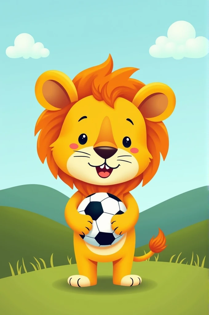 Simple Lion, holding soccer ball, simple drawing