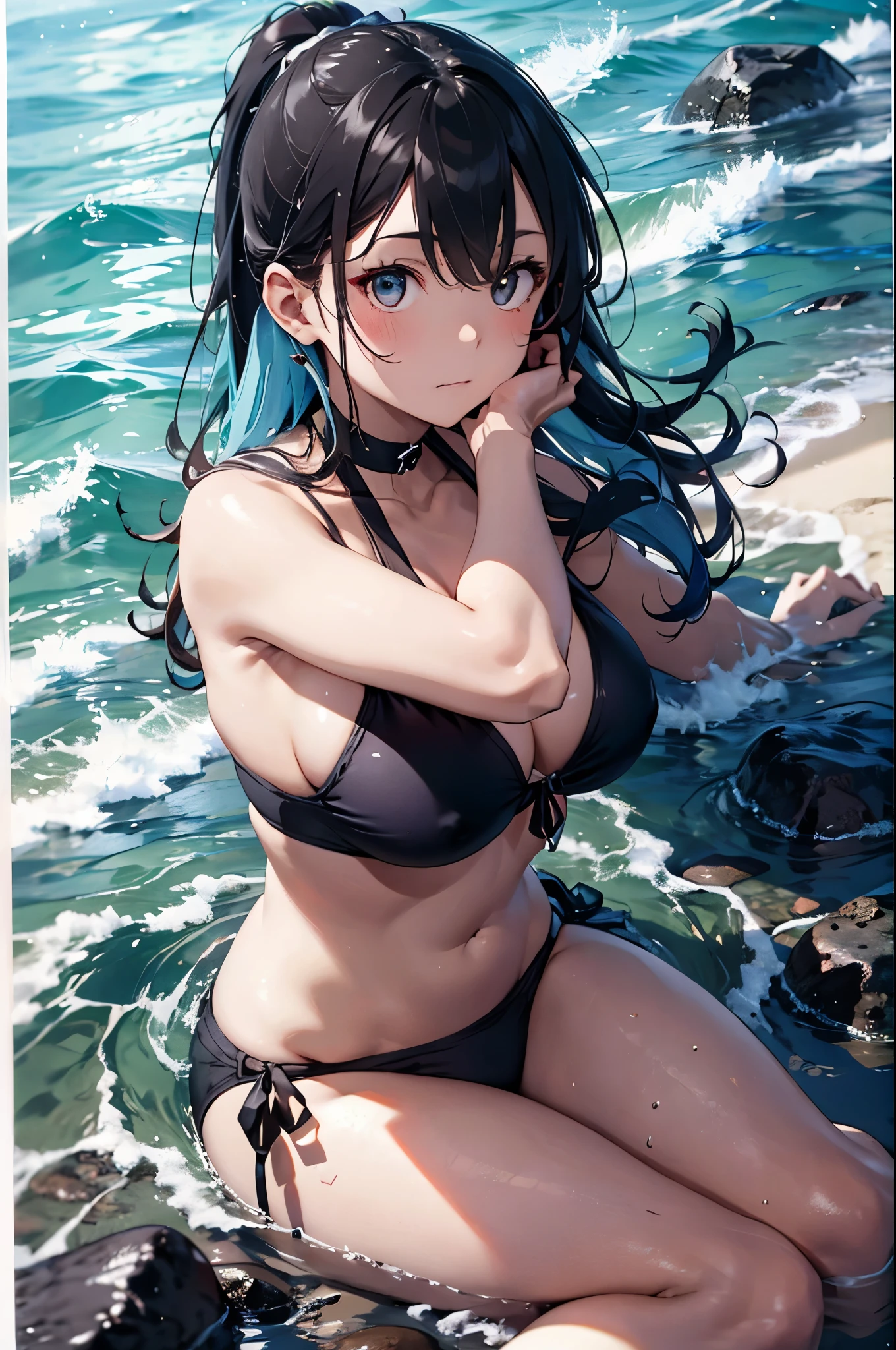 4K,8k,High resolution,
One beautiful young woman,Light blue hair、ponytail、
(Soft Saturation:1.3), (Fair skin:1.2),
(ultra-Detailed Background, Detailed Background), Bokeh,
break'Smiling portrait.,
When viewed from the front, The composition is symmetrical,
Looking straight at you with serious eyes,
break Swimwear, White Bikini, Center of chest,
Outdoor, Sea surface, null, sunlight,Summer beach, Sandy Beach,
Strong light, Front lighting,
(:1.3), (Cowboy Shot:1.2),
Front brake angle,
View your viewers,
Dynamic pose,
sitting on the beach
Seaweed、Seaweed、Seaweed、Seaweed、Seaweed、Seaweed、Seaweed、