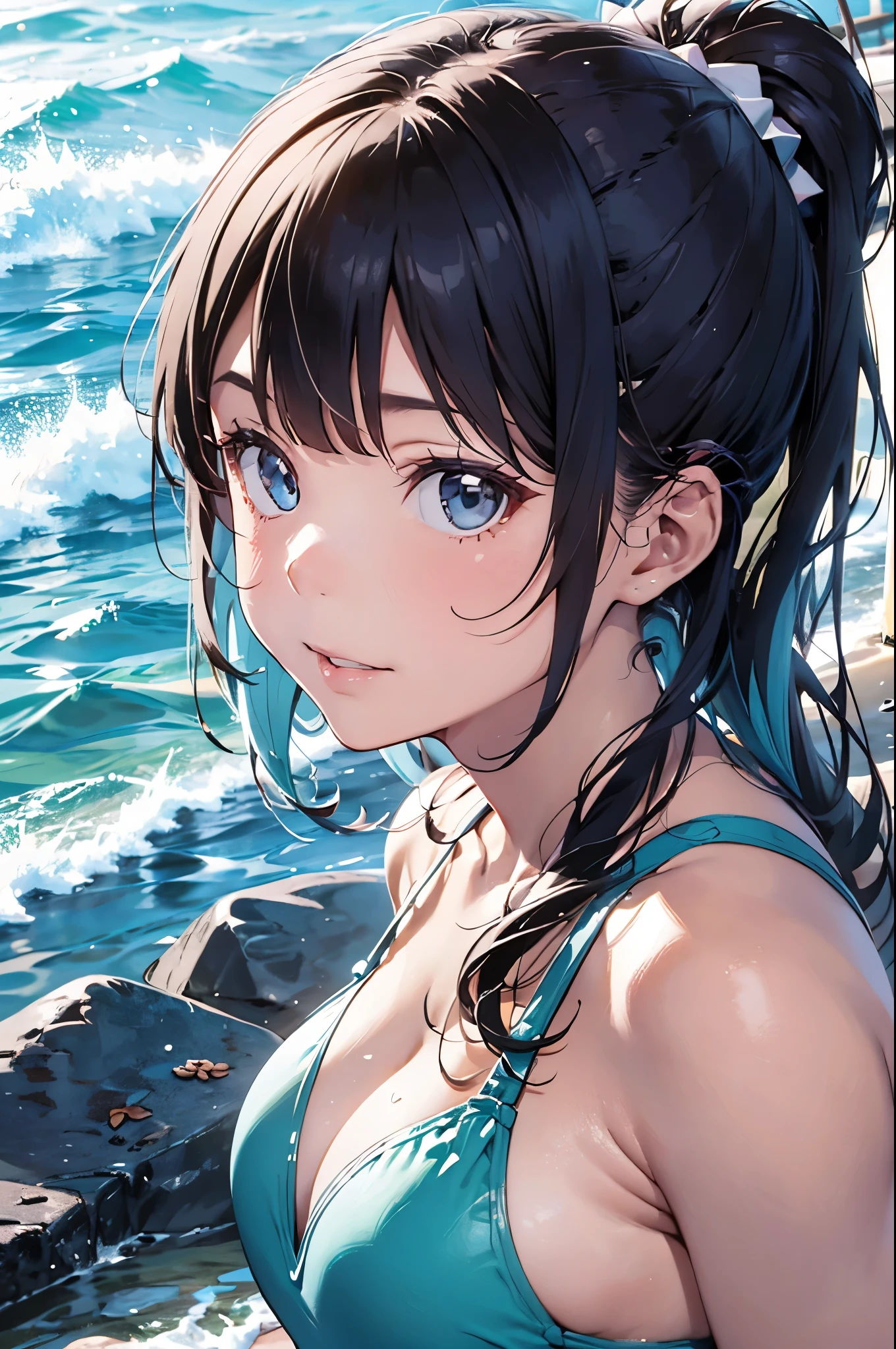 4K,8k,High resolution,
One beautiful young woman,Light blue hair、ponytail、
(Soft Saturation:1.3), (Fair skin:1.2),
(ultra-Detailed Background, Detailed Background), Bokeh,
break'Smiling portrait.,
When viewed from the front, The composition is symmetrical,
Looking straight at you with serious eyes,
break Swimwear, White Bikini, Center of chest,
Outdoor, Sea surface, null, sunlight,Summer beach, Sandy Beach,
Strong light, Front lighting,
(:1.3), (Cowboy Shot:1.2),
Front brake angle,
View your viewers,
Dynamic pose,
sitting on the beach
Seaweed、Seaweed、Seaweed、Seaweed、Seaweed、Seaweed、Seaweed、