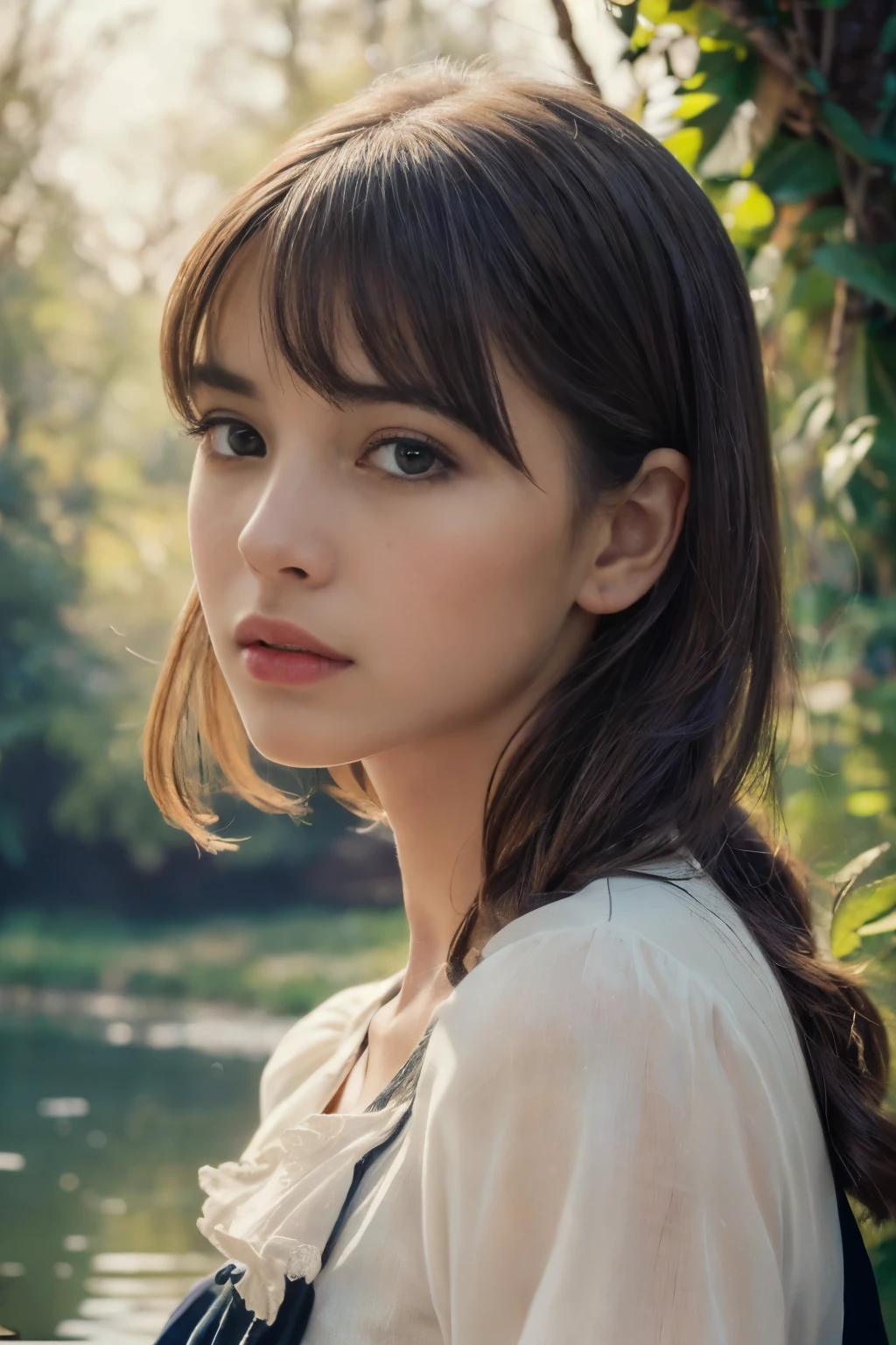 ((masterpiece:1.4, Highest quality)), (Realistic photos:1.4), (artwork),
((1 girl)), (Otherworldly beauty), (dream-like), ((1 person, Realistic photos)),
(Ultra high resolution:1.2), Very delicate and beautiful, wonderful, Very detailed CG Unity 8k wall paper, Very detailed, High resolution,
Soft Light, Beautiful details, Very detailed eyes and face, Beautiful and detailed nose, Beautiful and detailed,
(19Mid-century portrait of a French peasant girl:1.3),
Cinema Lighting, Perfect Anatomy, Slender body, (Parted bangs),
(The world of Barbizon painting:1.5), (「Ville=The pond of Davray」)