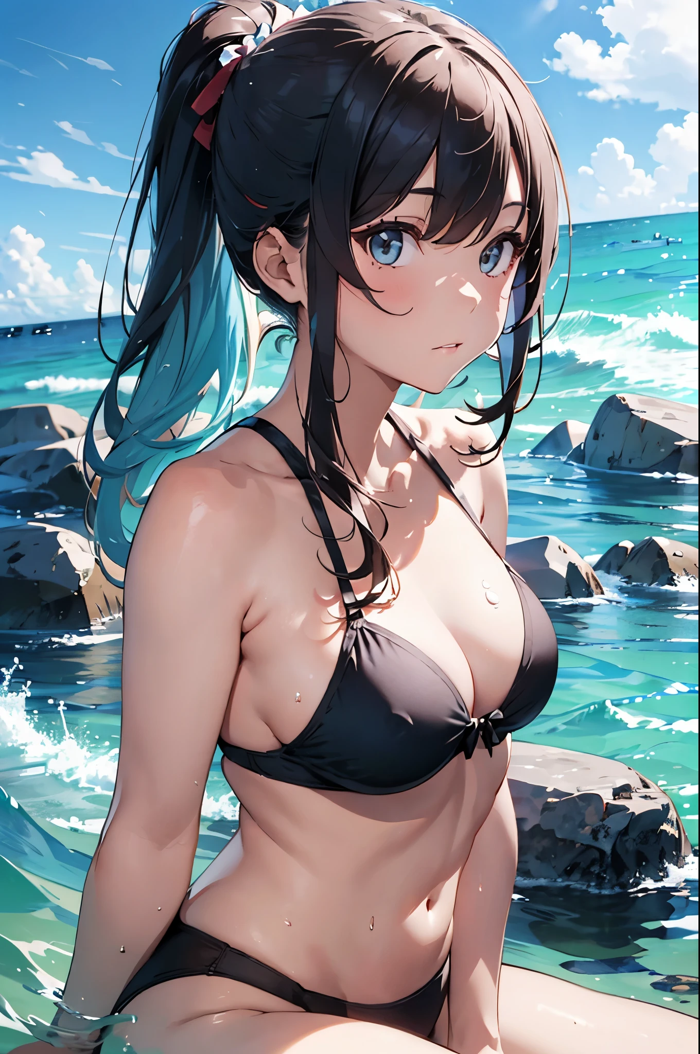 4K,8k,High resolution,
One beautiful young woman,Light blue hair、ponytail、
(Soft Saturation:1.3), (Fair skin:1.2),
(ultra-Detailed Background, Detailed Background), Bokeh,
break'Smiling portrait.,
When viewed from the front, The composition is symmetrical,
Looking straight at you with serious eyes,
break Swimwear, White Bikini, Center of chest,
Outdoor, Sea surface, null, sunlight,Summer beach, Sandy Beach,
Strong light, Front lighting,
(:1.3), (Cowboy Shot:1.2),
Front brake angle,
View your viewers,
Dynamic pose,
sitting on the beach
Seaweed、Seaweed、Seaweed、Seaweed、Seaweed、Seaweed、Seaweed、