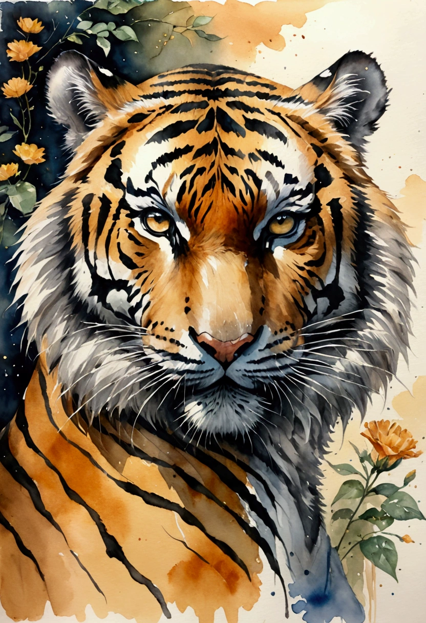 ‚Painting a tiger, unique, never been there, Trend Aquarell, detailed, realistic rendering, old oil painting