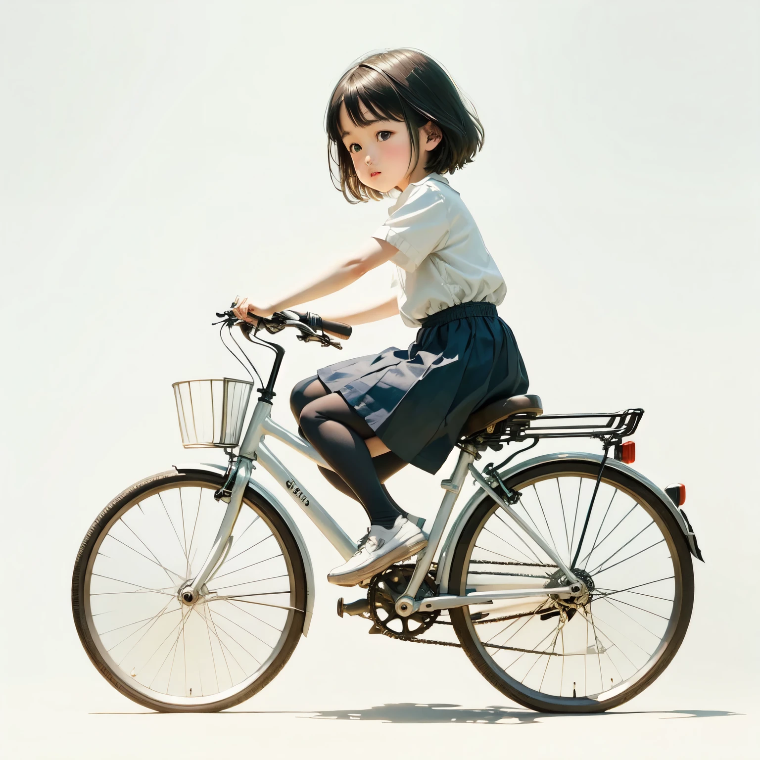 (Highest quality、masterpiece)、(A 5-year-old girl riding a bicycle)、(Helping Dad:1.2)、(Children's bicycles、whole)、(From the side)、(Cute Face)、short hair、White clothes、shoes、(No background)、White Background、Blur the background、(Watercolor of singer Sargent)、Picture book style painting、