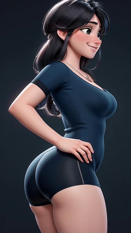 anna of arendelle, (best quality:1.4),(first em chamas), foco Farbeporal, (cute Face), Artwork, Ultrarealistic, (((best quality))), ((appealing Finger)), , appealing body, Beautiful character design, ,Lighting perfeita, fullcolor, em chamas_正面_Face_Lighting, ultra high resolution, high resolution, absurderes:1.2, bokeh:1.2, Lens flare, (Vibrant_Farbe:1.2), (appealing, medium breasts:1.2), (thick-thighs:1.1), thick,
Animated female character, pale skin, Round Face, Bblack hair, kind smile, tthin eyebrows, ((wearing tight dark blue lycra shorts)), ((wearing ultra tight short dark blue and black lycra shorts)), super tight shorts, silver necklace with pendant, wrinkles, long hair, ((view from side))