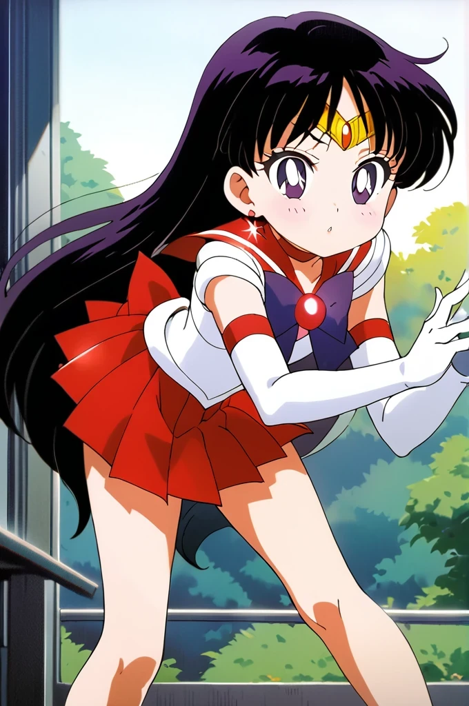 score_9, score_8_up, score_7_up, score_6_up, score_5_up, score_4_up, source_anime,
(masterpiece:1.3),(highest quality:1.4),(Super detailed:1.5),8k,High resolution,an extremely delicate and beautiful,Official Art,Perfect Anatomy,(anime_screencap:1.11),(90s anime,90s anime style,Cel-shaded anime:1.47),anime coloring,(1girl:1.5), ((very young child:1.52)),
((aamars:1.52)), long hair, black hair, tiara, earrings, red choker, red sailor collar, purple bowtie, white shirt, elbow gloves, white gloves, pleated skirt, red skirt, bare legs