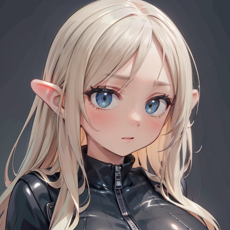 Anime Kawaii sexy Perfect Slim sensual body large breast and huge thighs, An intricate and highly detailed illustration of anime (Young girl). beautiful girl with pointed ears, blond hair, silver accessories, zipper unzipped, elegant, (best quality,4k,8k,highres,masterpiece:1.2),ultra-detailed,(realistic,photorealistic,photo-realistic:1.37),portrait,fantasy,cinematic lighting,dramatic colors,chiaroscuro,moody atmosphere