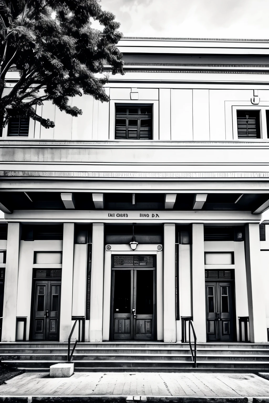 The front of the Juvenal Ramos Barbosa school in black and white drawing