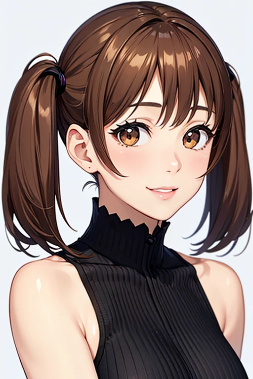 Yumi Fukuzawa、Shiny brown hair,Medium Hair, 、(( , Twin tails、)),Beautiful brown eyes、Sparkling eyes, fine grain、smile、Very fine eye、Very detailed顔, Very detailed目,Cowboy Shot、

(Photorealistic:1.4, 8k), Highest quality, masterpiece, 超High resolution, Perfect dynamic composition,Highest quality, Very detailed, Very delicate and beautiful, High resolution, Very detailedCG, masterpiece,
 
 Small face、No makeup、Bust B cup、、細部までBeautiful brown eyes、Beautiful Skin、Slim figure、Supermodel body type、Black sports bra、Cool Beauty、Gray background