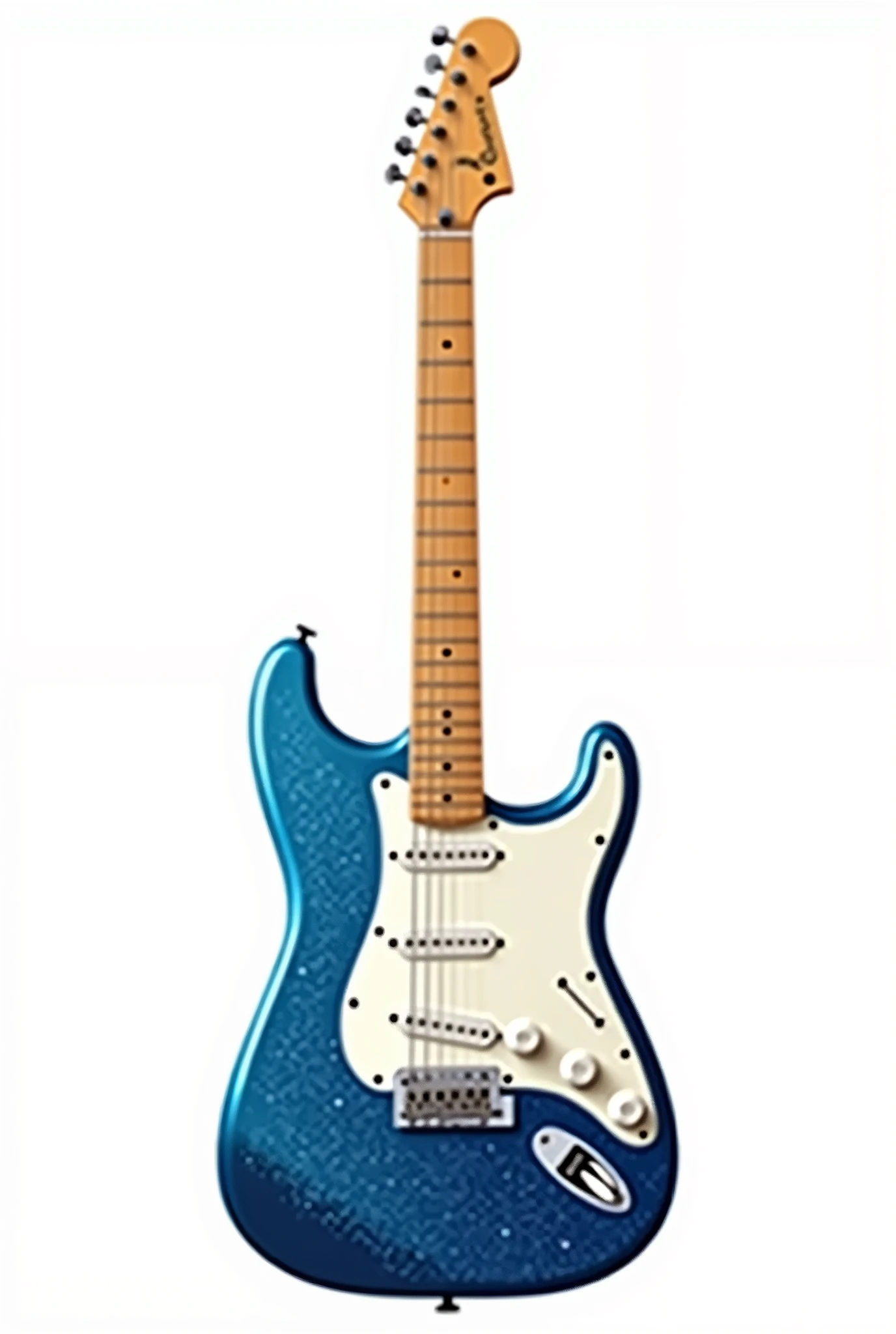 flat vector of a blue sparkly fender stratocaster. chrome hardware. (maple fretboard), white background