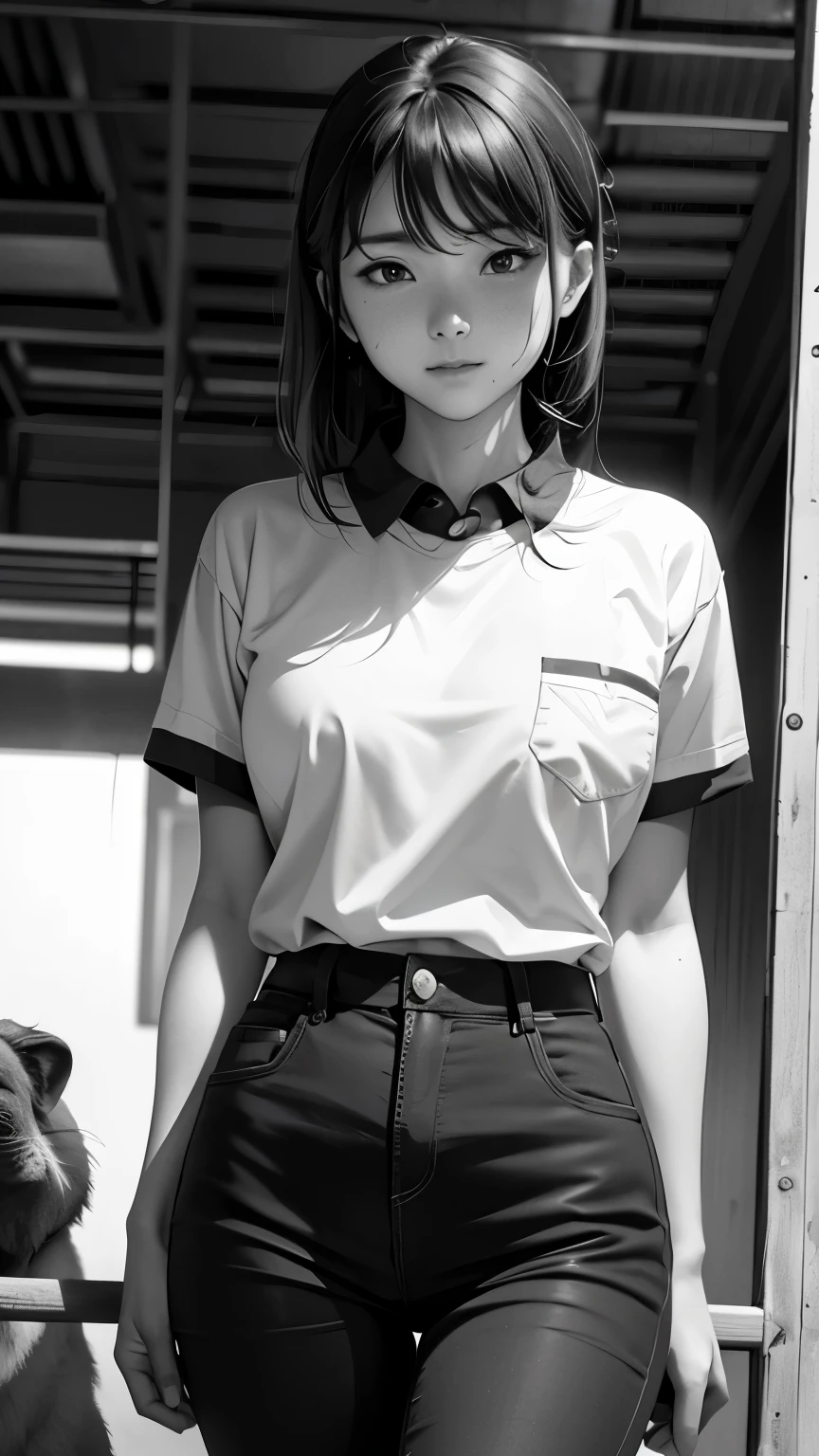 Her mother is a zookeeper at a safari park. She is sweating on her healthy body. She is cheerful and shy, and is seen as having a feminine physique. She is at work, but I want you to look at me. She works in the animal cages.