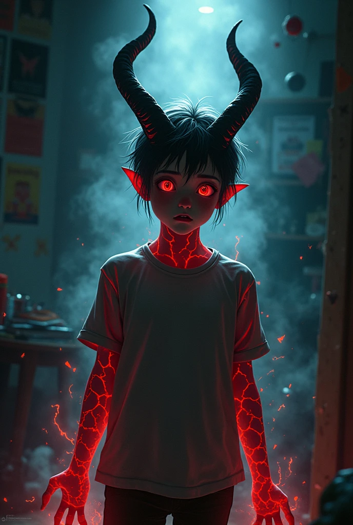 5. metamorphose: A ager starting to transform, with demonic characteristics starting to appear