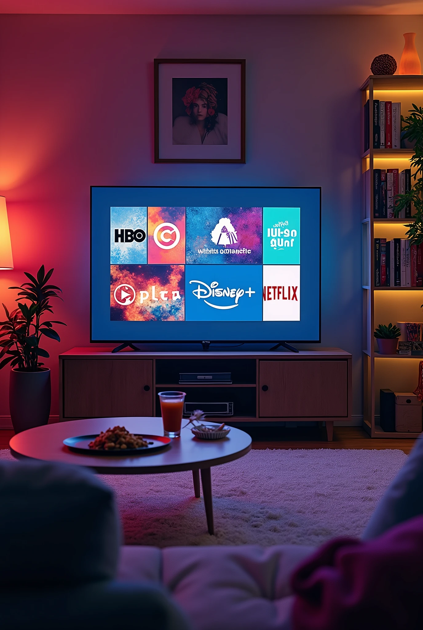 GIVE ME A ADVERTISING IMAGE WITH PLATFORMS LIKE AMAZON PRIME, HBO, Disney, Netflix, star +, Paramount, PLEX, vix.SHOW ALL ACCOUNTS IN ONE IMAGE