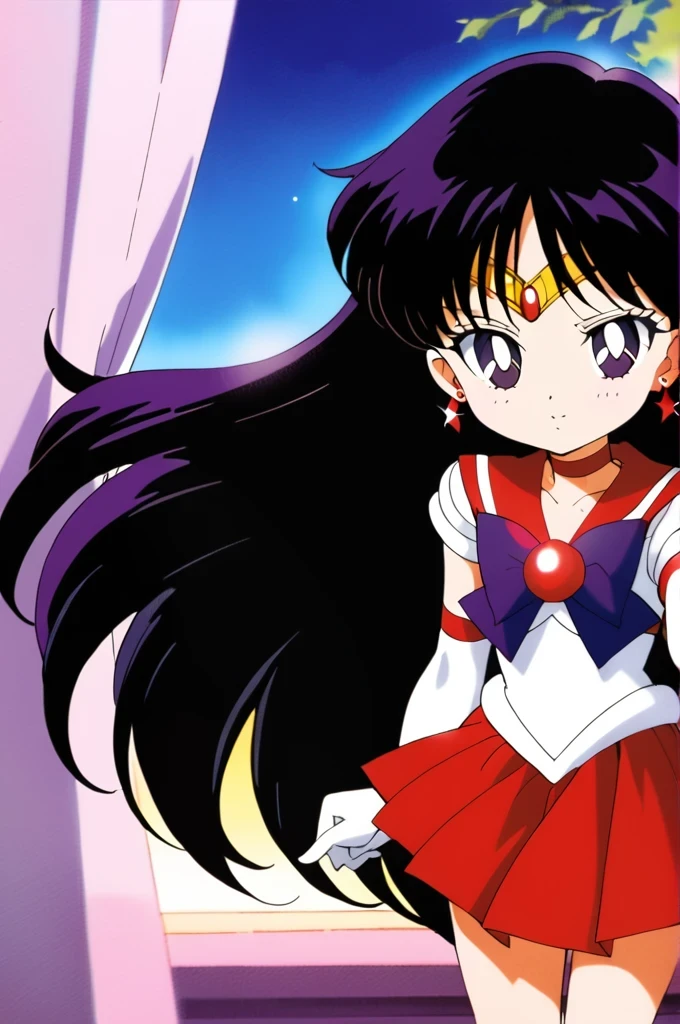 score_9, score_8_up, score_7_up, score_6_up, score_5_up, score_4_up, source_anime,
(masterpiece:1.3),(highest quality:1.4),(Super detailed:1.5),8k,High resolution,an extremely delicate and beautiful,Official Art,Perfect Anatomy,(anime_screencap:1.11),(90s anime,90s anime style,Cel-shaded anime:1.47),anime coloring,(1girl:1.5), ((very young child:1.52)),
((aamars:1.52)), long hair, black hair, tiara, earrings, red choker, red sailor collar, purple bowtie, white shirt, elbow gloves, white gloves, pleated skirt, red skirt, bare legs