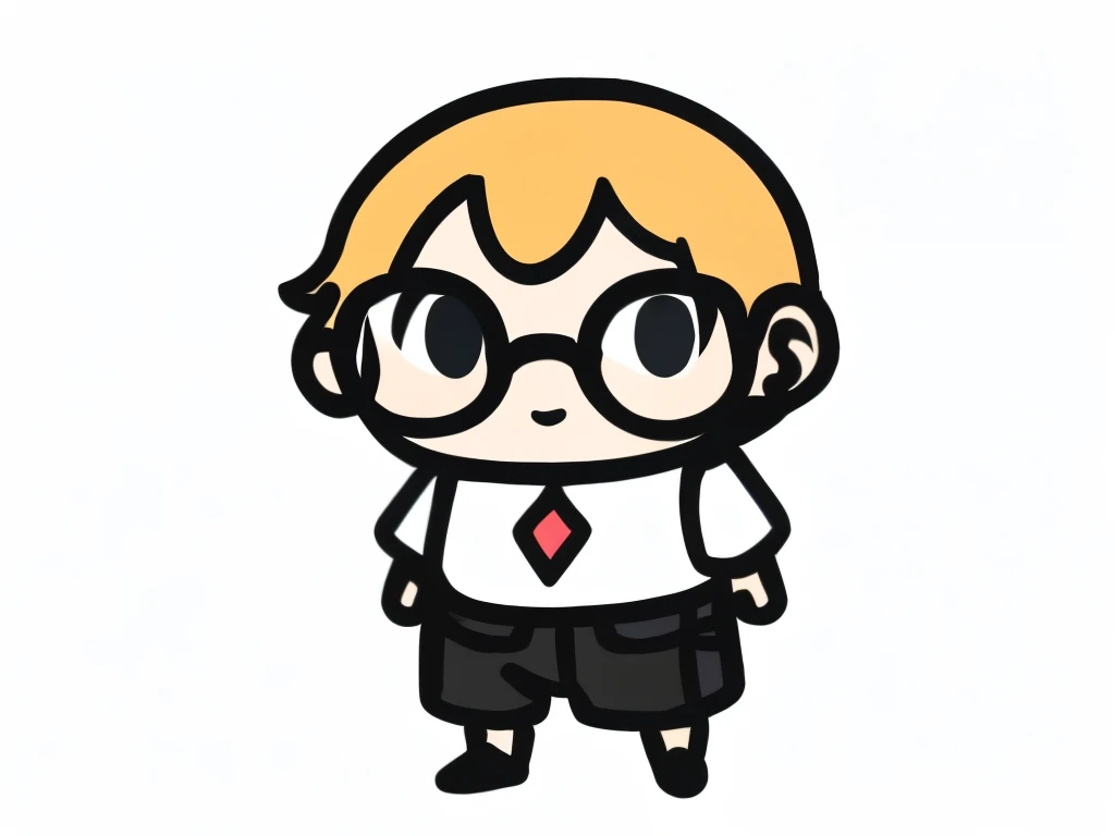 White Background，Full-body display，An introverted boy、Glasses