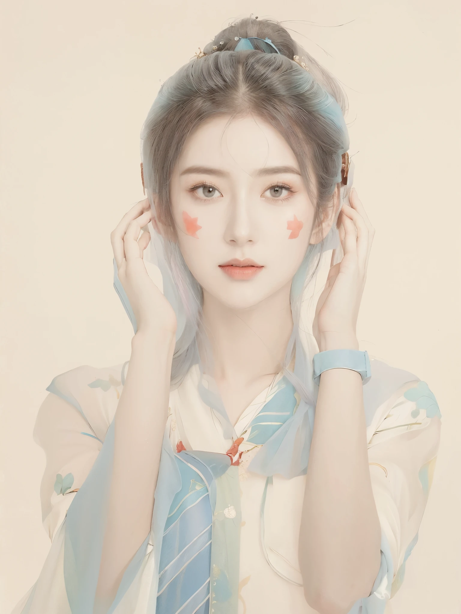 (1 Girl:1.4),Solitary, Gorgeous, Extremely detailed,(Joshua Middleton Comic Cover Art:1.1), (action:1.2),(Concretism:1.2),(Hyperpolarization:1.5),rich and colorful,The most detailed,white gray background, White Hanfu, Pastel colors, (masterpiece, Top quality, best quality, Official Art, beautiful and aesthetic:1.2),