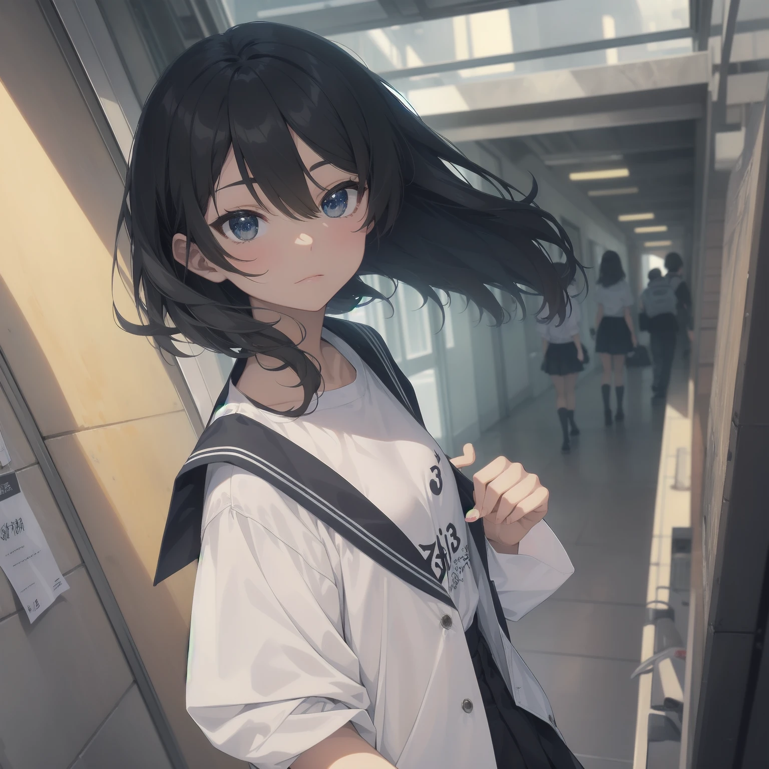 ultra-absurdres-Top quality by artist God, ultra-detailed, high resolution, anime moe artstyle, best anime 8k konachan wallpaper, pixiv contest winner, pool:2810, perfect anatomy,break, 1girl, (Please draw a girl walking sleepily to school alone. )break,(Solo,little female, 13-year-old:1.3),Full limbs, complete fingers,a junior high school student, (very short hair), short cut, flat chest, , small butt, small black eyes, beautiful detailed eyes, well-proportioned iris and pupils, expressive eyes, highres detailed hair, soft expression, salor school_uniform, sailor collar, serahuku, bow, pleated skirt,(Detailed Lighting), (Detailed background), in the School commute route. break,super detailed skin, Best cinematic lighting powered by famous artist, 8k,beauty illustration,photoshop_(medium),very aesthetic,break,((artist:izumi_tsubasu )), artist:clamp ,artist:carnelian ,artist:kantoku ,