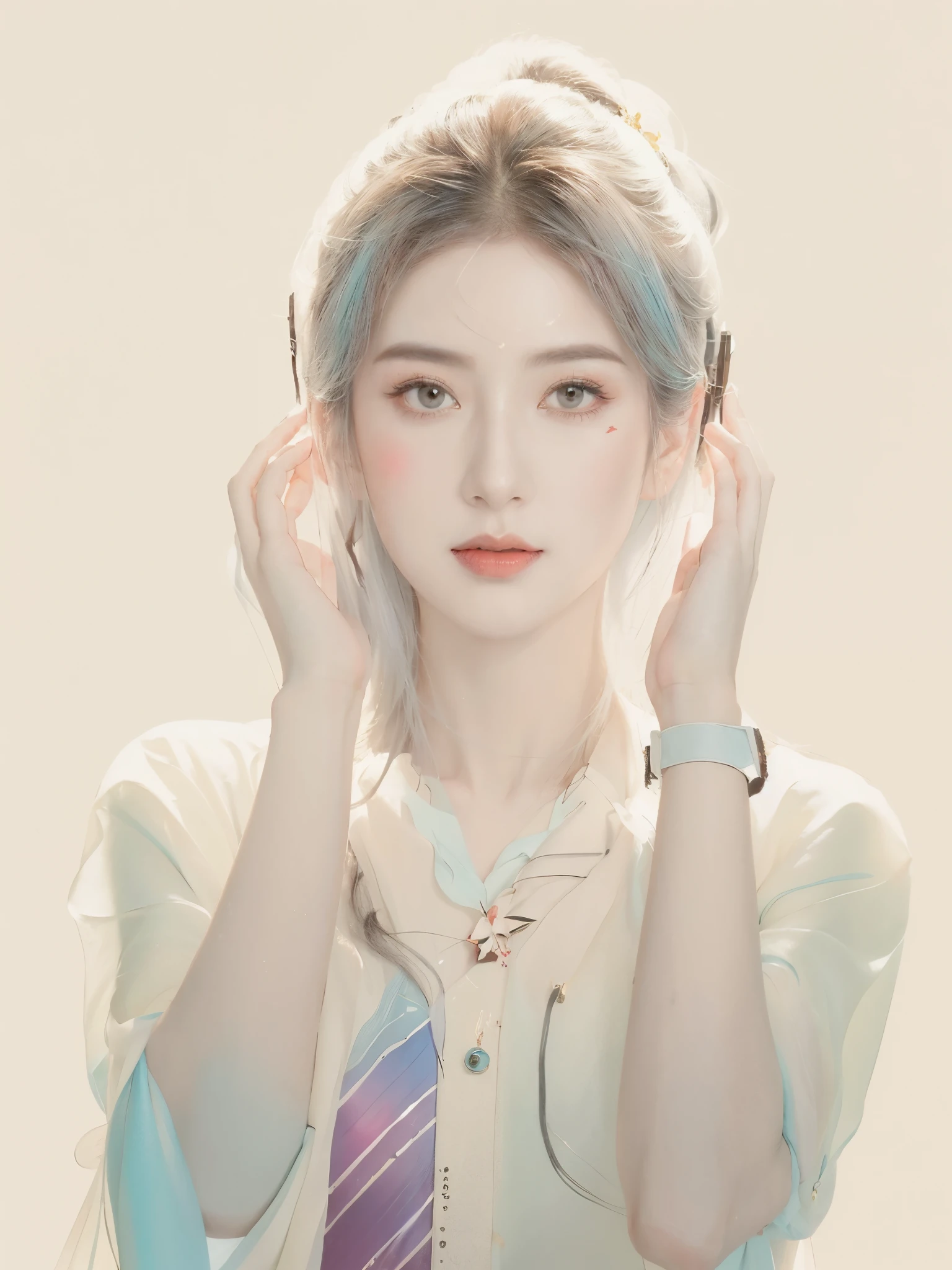 (1 Girl:1.4),Solitary, Gorgeous， Extremely detailed,(Joshua Middleton Comic Cover Art:1.1), (action:1.2),(Concretism:1.2),(Hyperpolarization:1.5),rich and colorful,The most detailed,white gray background, White Hanfu, Pastel colors， (masterpiece, Top quality, best quality, Official Art, beautiful and aesthetic:1.2),