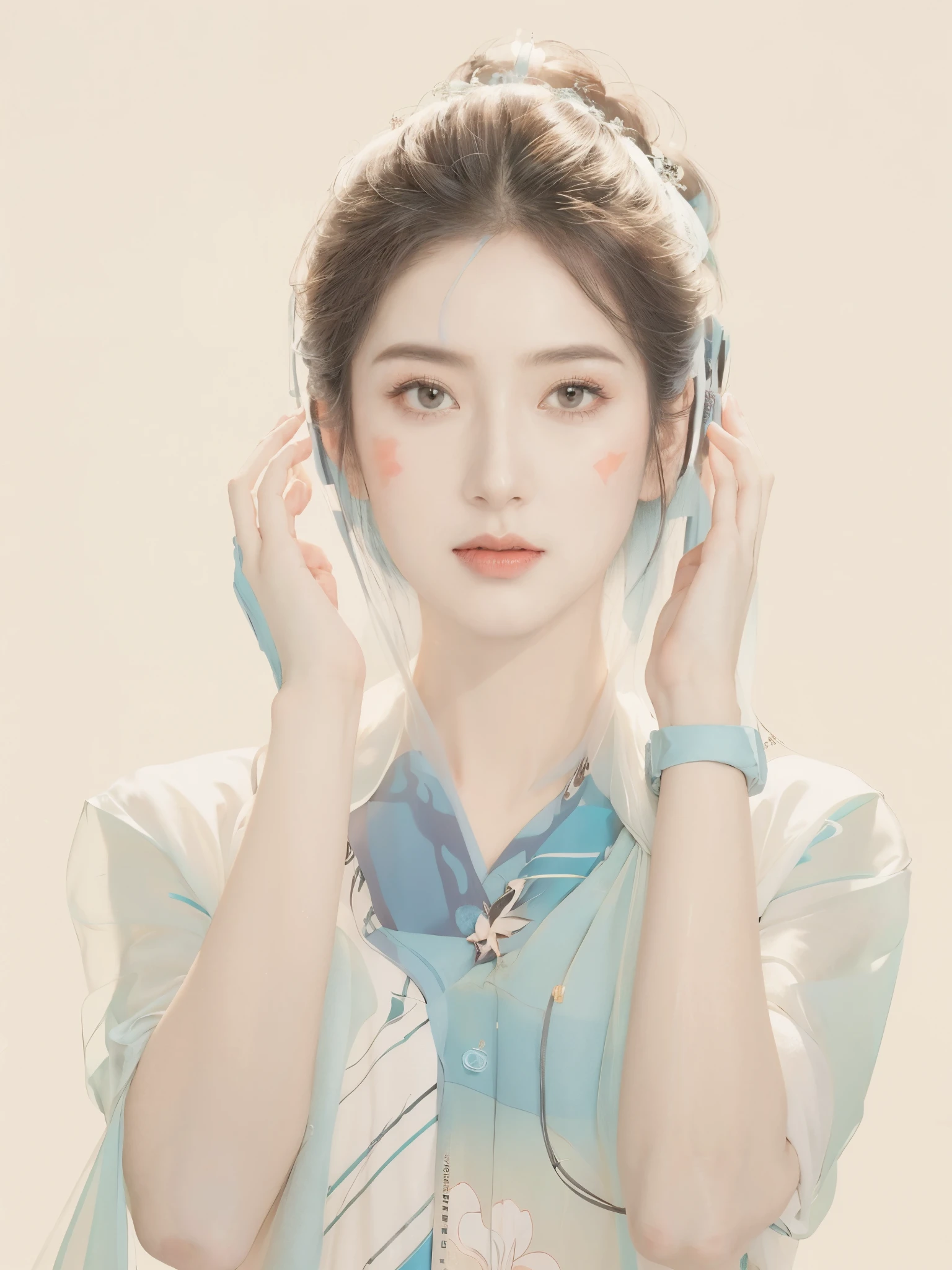(1 Girl:1.4),Solitary, Gorgeous， Extremely detailed,(Joshua Middleton Comic Cover Art:1.1), (action:1.2),(Concretism:1.2),(Hyperpolarization:1.5),rich and colorful,The most detailed,white gray background, White Hanfu, Pastel colors， (masterpiece, Top quality, best quality, Official Art, beautiful and aesthetic:1.2),