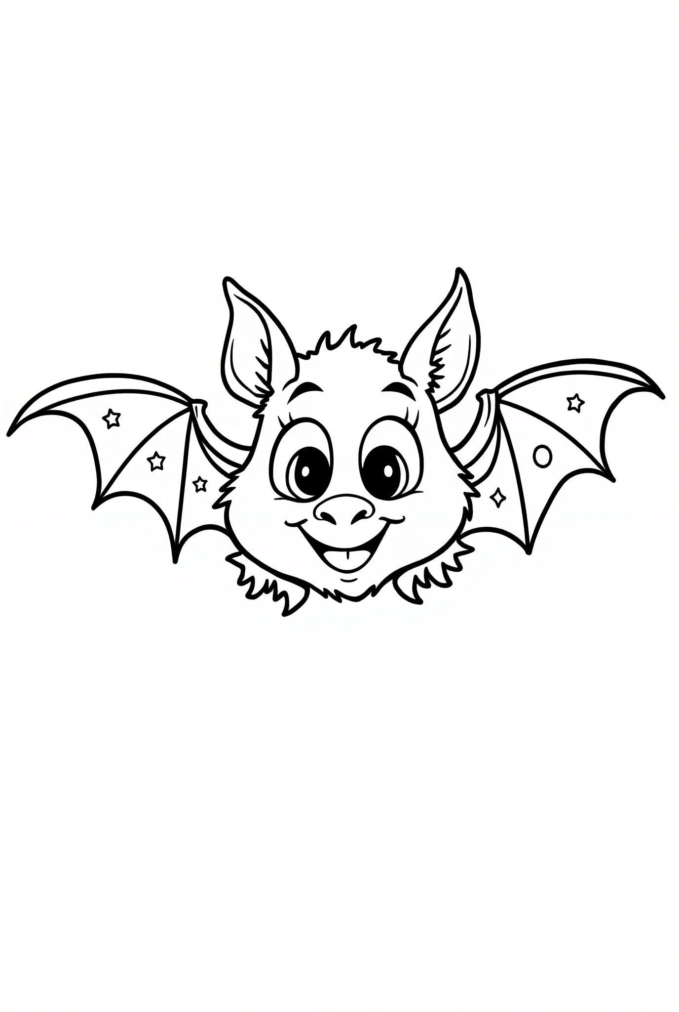 Cute and kawaii halloween bat coloring Page, simple for toddlers, bold and easy, black bold lines White background, for a coloring book black and white, líne art, only outlines but the design is simple and bold