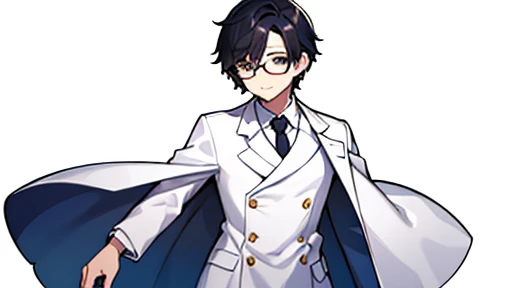 Age 35、Man in white coat Full-body portrait doctor Glasses、seems kind Background white Background Transparent