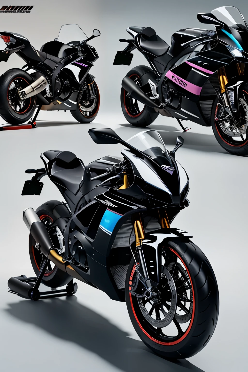 Generate an image for a good looking sporty Superbike which never existed, So that I can Change its color by combining others bike . It is my 12th Class Project, the name of the bike will be Panther Riders , Give it Front View, Back View and side view as well in different images