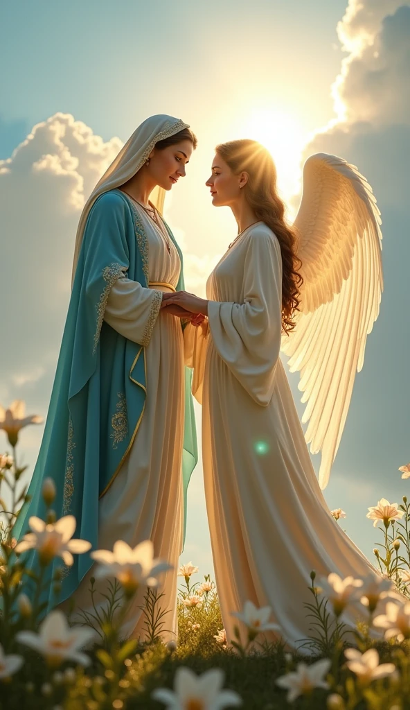 Beautiful Virgin Mary and beautiful female angel, Halo,  