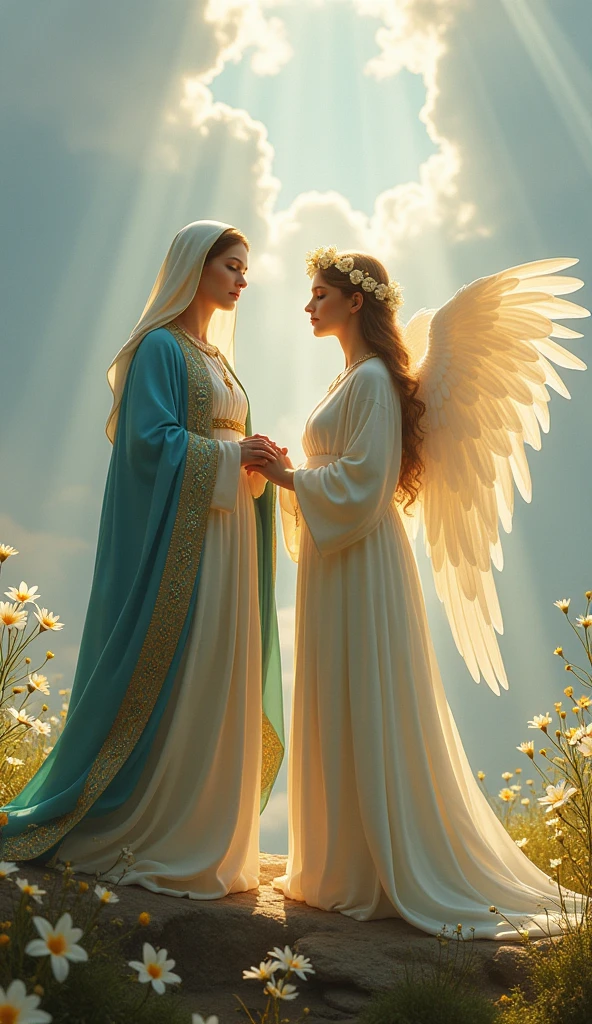 Beautiful Virgin Mary and beautiful female angel, Halo,